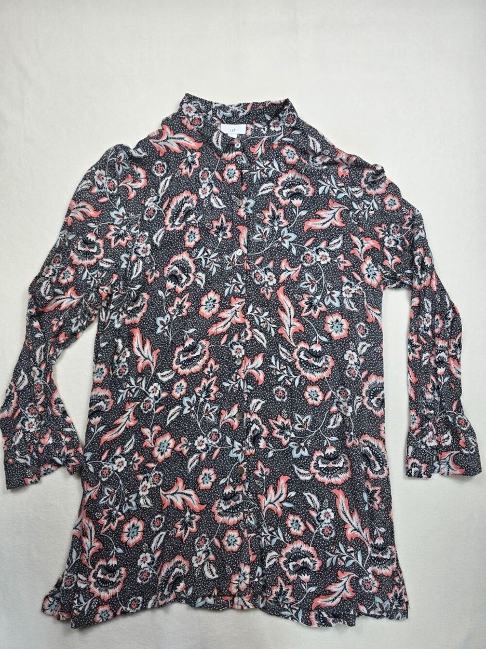 J Jill XL Floral Button-Front Tunic Blouse